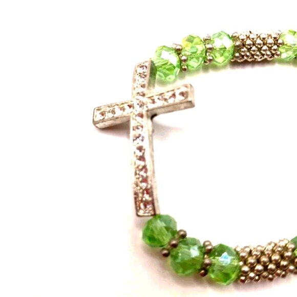 Faceted Multi Colored 8"Beaded Rhinestone Cross Bracelets Lot Of 2 - Picture 5 of 6